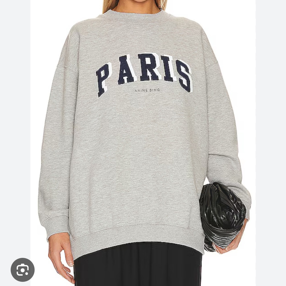 Anine Bing Gray Oversized Sweatshirt with Blue Varsity Print